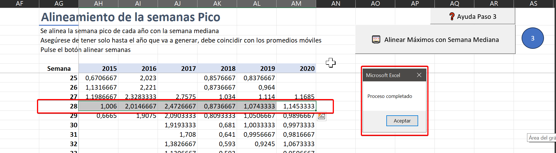 imagen, Sección 3 - Alineamiento de semanas pico (la macro)