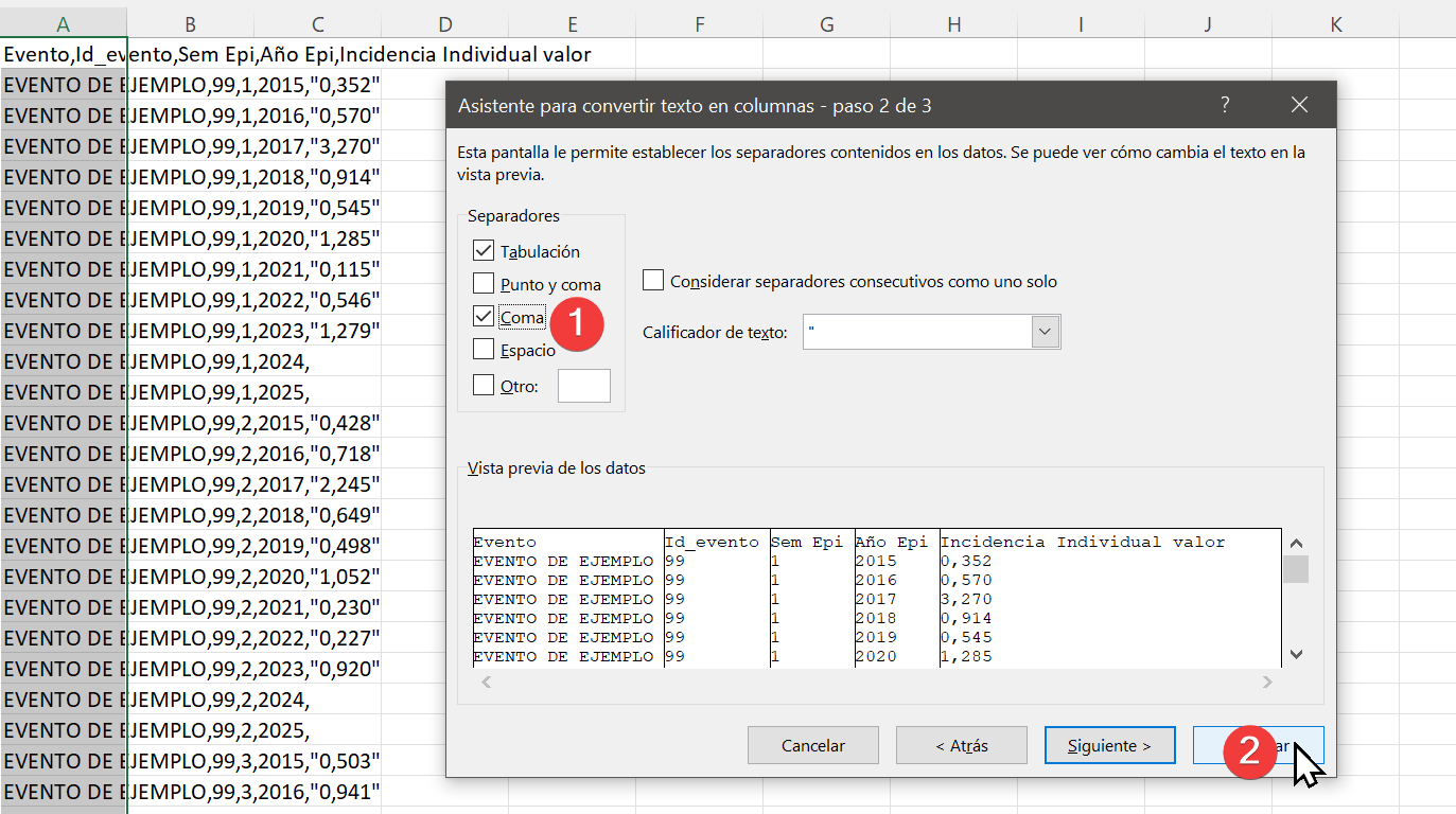 imagen, archivos separados por comas o CSV