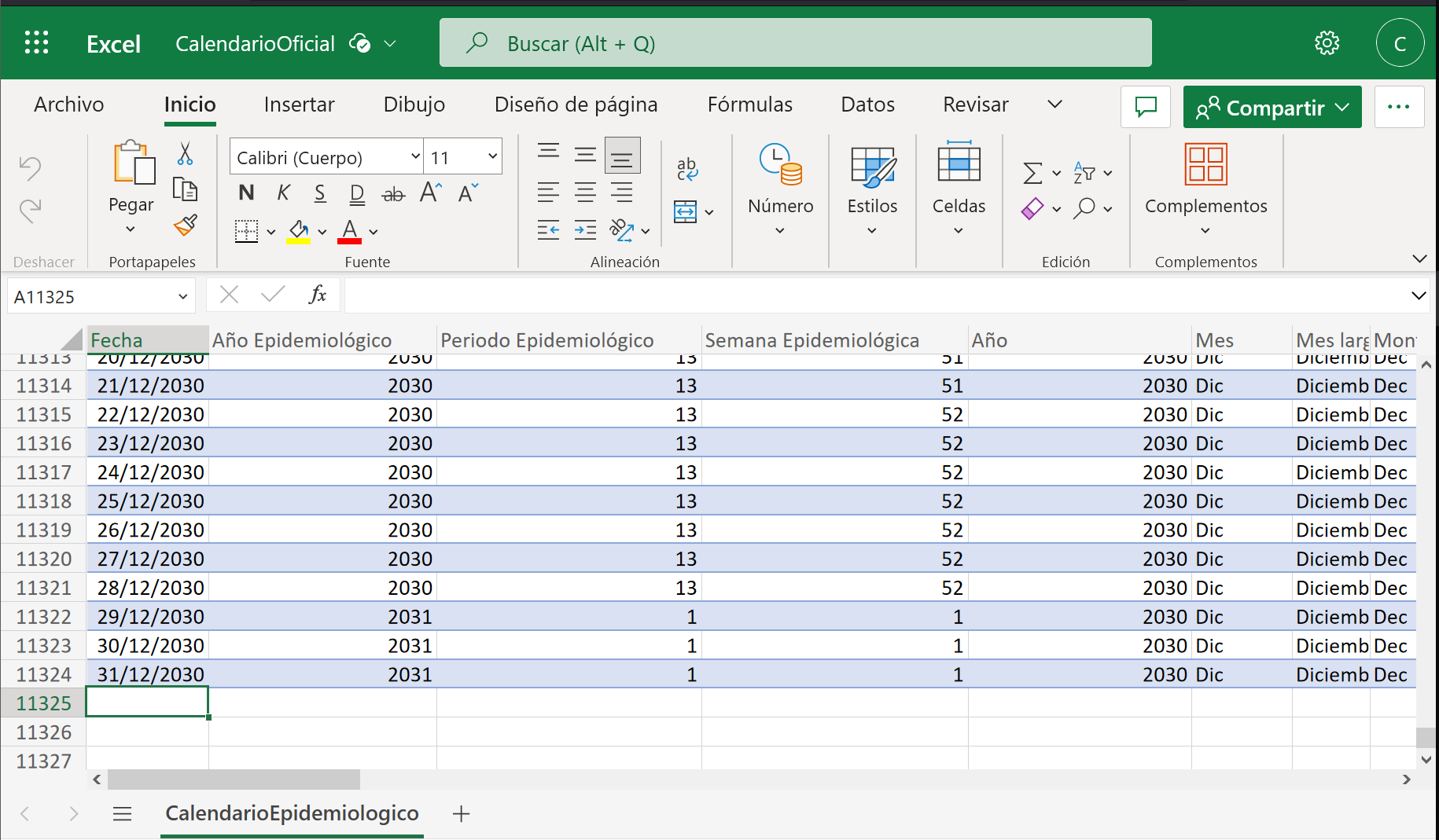 Imagen de cómo configurar calendario epidemiológico del reporte